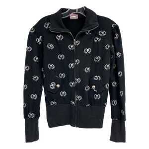 Patricia Field Black Silver Barbie Glitter Zip-Up Sweatshirt | Size M